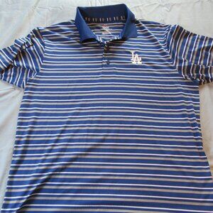 Mens MLB Majestic LA Dodgers Cool Base Striped Polo Shirt Sz L Blue